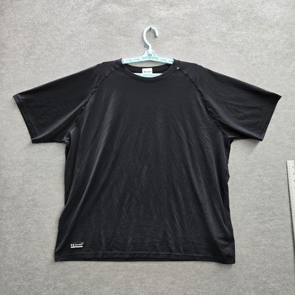 Under Armour Men Shirt 2XL Black Heatgear‎ Activewear Gorpcore Logo Short Sleeve
